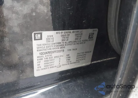 2015 Chevrolet Silverado 1500 1Lt из США, поврежденный, VIN 1GCUKREC6FF202219